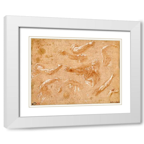 Study of God the Father with Angels White Modern Wood Framed Art Print with Double Matting by Primaticcio, Francesco