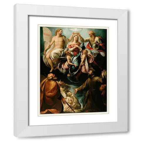 Coronation of the Virgin with Saints Joseph and Francis of Assisi White Modern Wood Framed Art Print with Double Matting by Procaccini, Giulio