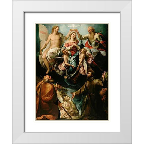 Coronation of the Virgin with Saints Joseph and Francis of Assisi White Modern Wood Framed Art Print with Double Matting by Procaccini, Giulio