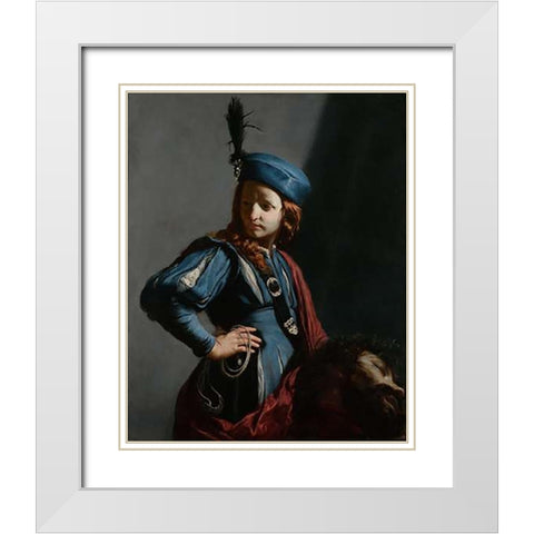 David with the Head of Goliath White Modern Wood Framed Art Print with Double Matting by Cagnacci, Guido