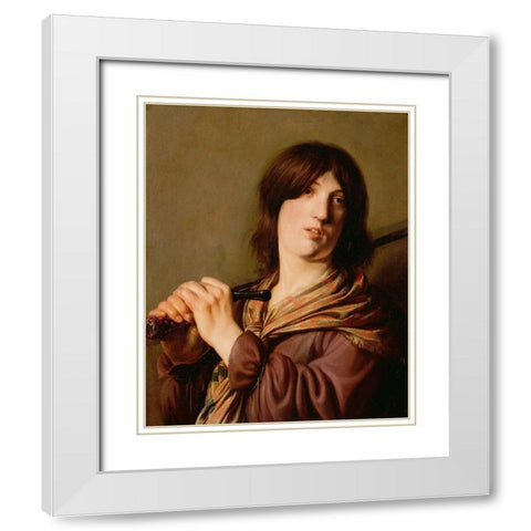 David with His Sword White Modern Wood Framed Art Print with Double Matting by de Bray, Salomon