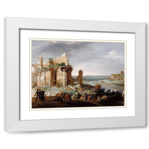 Moses and Aaron Changing the Rivers of Egypt to Blood White Modern Wood Framed Art Print with Double Matting by Breenbergh, Bartholomeus