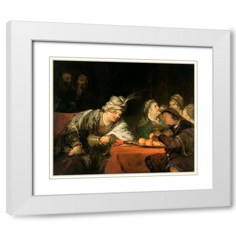 The Banquet of Ahasuerus White Modern Wood Framed Art Print with Double Matting by de Gelder, Aert