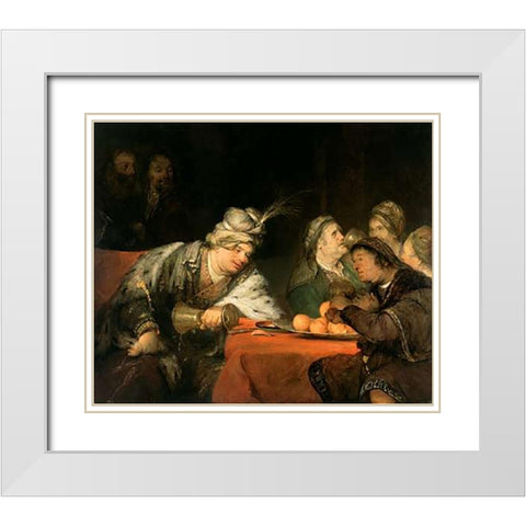 The Banquet of Ahasuerus White Modern Wood Framed Art Print with Double Matting by de Gelder, Aert