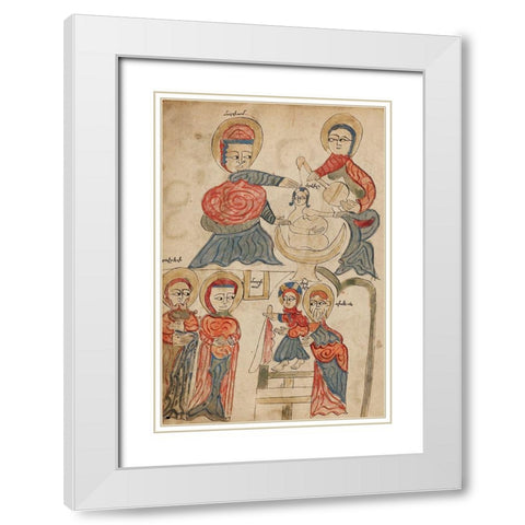 Bathing the Christ Child and The Presentation in the Temple White Modern Wood Framed Art Print with Double Matting by Illuminator, Unknown 14th Century