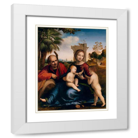 The Rest on the Flight into Egypt with St. John the Baptist White Modern Wood Framed Art Print with Double Matting by Porta, Baccio Della