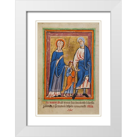 Christ Led to Jerusalem by Mary and Joseph White Modern Wood Framed Art Print with Double Matting by Illuminator , Unknown 12th Century