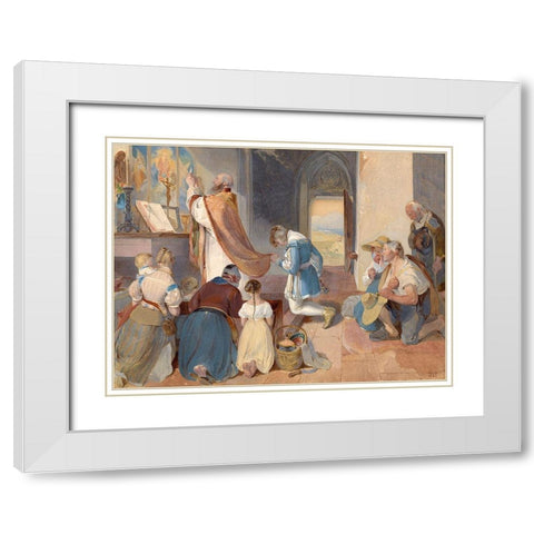 Fridolin Assists with the Holy Mass White Modern Wood Framed Art Print with Double Matting by Fendi, Peter