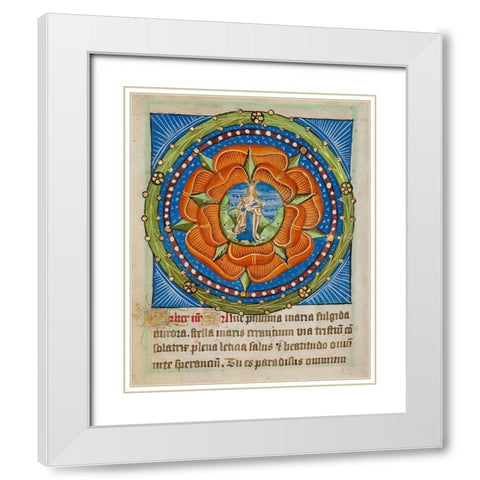 Decorated Text Page - Mary and Jesus in a Rose White Modern Wood Framed Art Print with Double Matting by Illuminator, Unknown 12 Century
