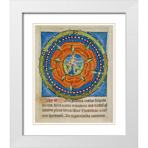 Decorated Text Page - Mary and Jesus in a Rose White Modern Wood Framed Art Print with Double Matting by Illuminator, Unknown 12 Century