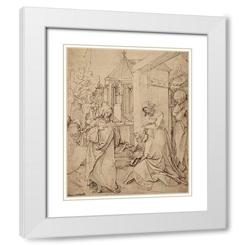 Museumist Taking Leave of His Mother White Modern Wood Framed Art Print with Double Matting by Schaufelein, Hans