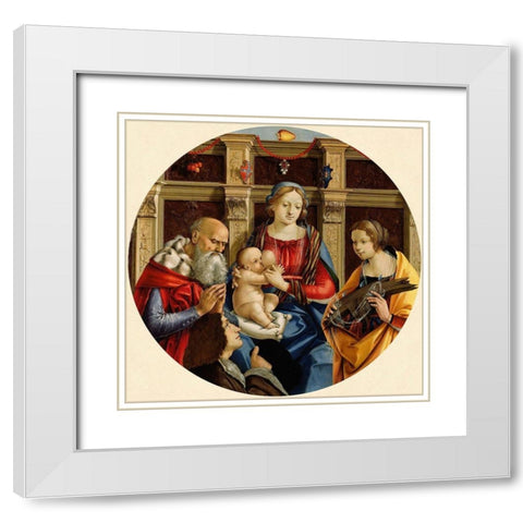Madonna and Child with a Male Saint, Catherine of Alexandria and a Donor White Modern Wood Framed Art Print with Double Matting by Membrini, Michelangelo di Pietro