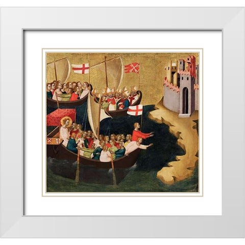 Arrival of Saint Ursula at Cologne White Modern Wood Framed Art Print with Double Matting by Daddi, Bernardo