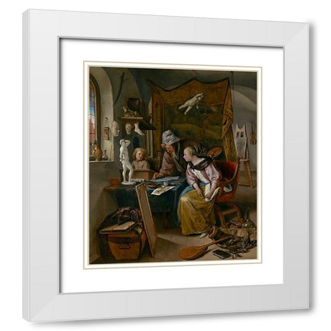 The Drawing Lesson White Modern Wood Framed Art Print with Double Matting by Steen, Jan