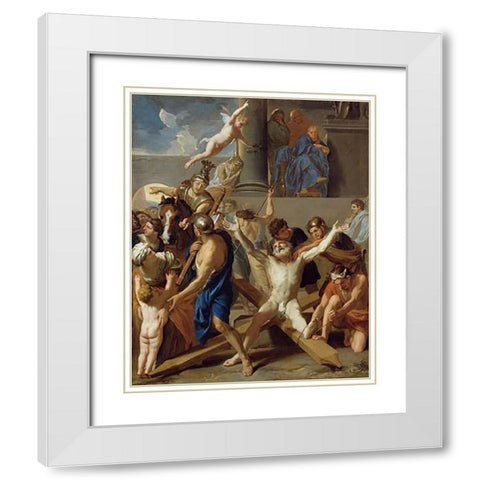 The Martyrdom of St. Andrew White Modern Wood Framed Art Print with Double Matting by Le Brun, Charles