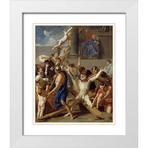 The Martyrdom of St. Andrew White Modern Wood Framed Art Print with Double Matting by Le Brun, Charles