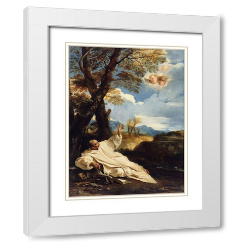 The Vision of Saint Bruno White Modern Wood Framed Art Print with Double Matting by Mola, Pier Francesco