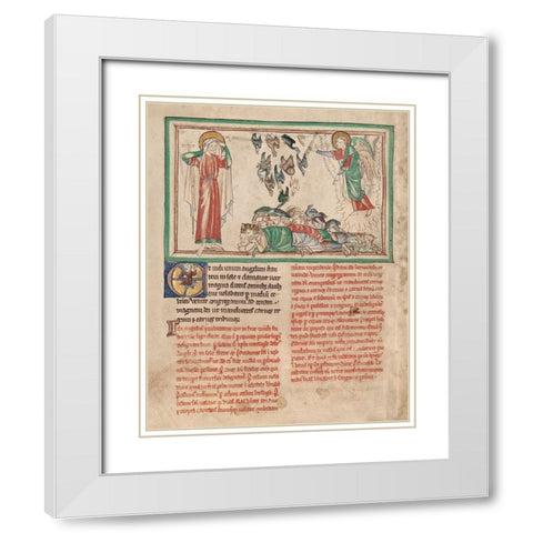 An Angel Standing in the Sun and Birds Invited to the Repast White Modern Wood Framed Art Print with Double Matting by Illuminator, Unknown 13th Century