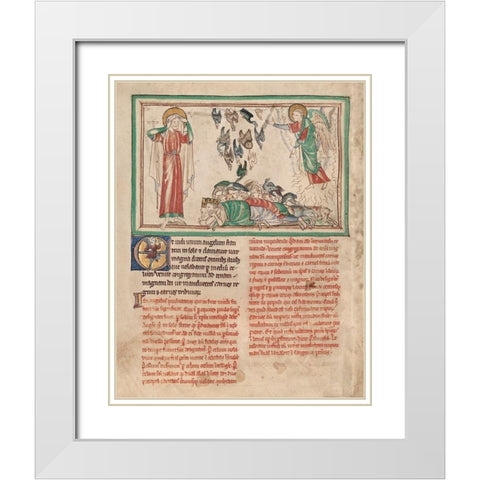 An Angel Standing in the Sun and Birds Invited to the Repast White Modern Wood Framed Art Print with Double Matting by Illuminator, Unknown 13th Century