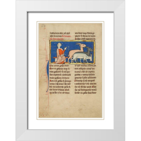 Amos and Three Goats White Modern Wood Framed Art Print with Double Matting by Illustrator, Unknown 13th Century