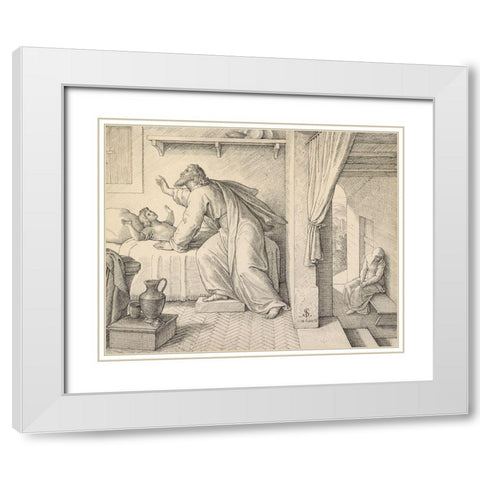 Elijah Revives the Son of the Widow of Zarephath White Modern Wood Framed Art Print with Double Matting by Von Carolsfeld, Julius Schnorr