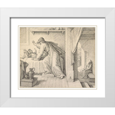 Elijah Revives the Son of the Widow of Zarephath White Modern Wood Framed Art Print with Double Matting by Von Carolsfeld, Julius Schnorr