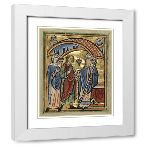 Joachim and Saint Anne before the High Priest White Modern Wood Framed Art Print with Double Matting by Illuminator, Unknown 12th Century English