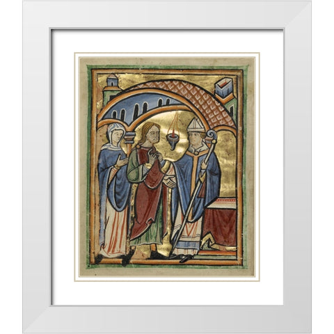 Joachim and Saint Anne before the High Priest White Modern Wood Framed Art Print with Double Matting by Illuminator, Unknown 12th Century English