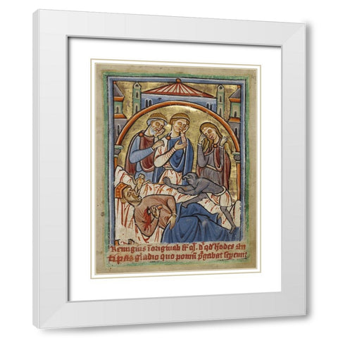The Suicide of Herod White Modern Wood Framed Art Print with Double Matting by Illuminator, Unknown 12th Century English