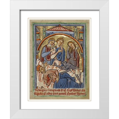 The Suicide of Herod White Modern Wood Framed Art Print with Double Matting by Illuminator, Unknown 12th Century English