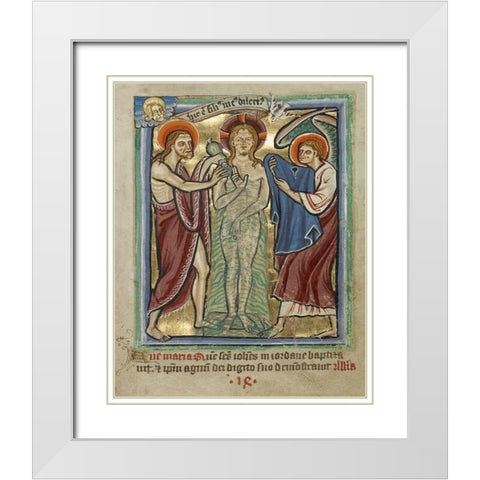 The Baptism of Christ White Modern Wood Framed Art Print with Double Matting by Illuminator, Unknown 12th Century English