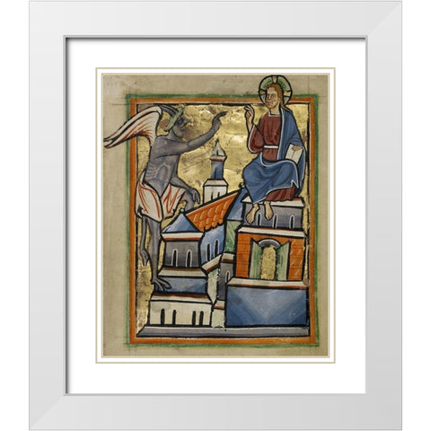 The Second Temptation White Modern Wood Framed Art Print with Double Matting by Illuminator, Unknown 12th Century English