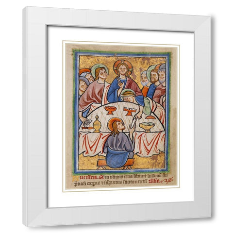 The Last Supper White Modern Wood Framed Art Print with Double Matting by Illuminator, Unknown 12th Century English