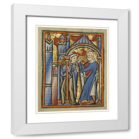 The Meeting at the Golden Gate White Modern Wood Framed Art Print with Double Matting by Illuminator, Unknown 12th Century English