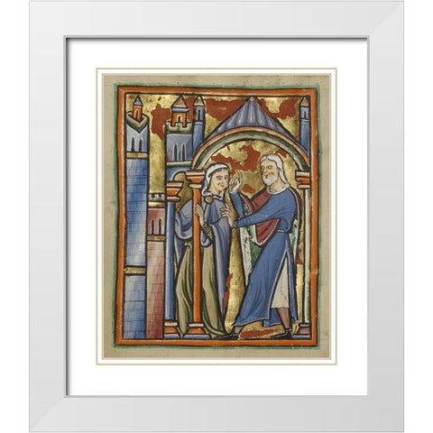 The Meeting at the Golden Gate White Modern Wood Framed Art Print with Double Matting by Illuminator, Unknown 12th Century English