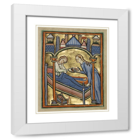 The Birth of the Virgin White Modern Wood Framed Art Print with Double Matting by Illuminator, Unknown 12th Century English