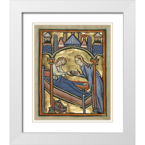 The Birth of the Virgin White Modern Wood Framed Art Print with Double Matting by Illuminator, Unknown 12th Century English