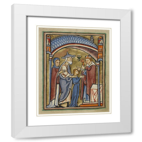 The Virgin as a Maiden in the Temple White Modern Wood Framed Art Print with Double Matting by Illuminator, Unknown 12th Century English