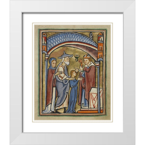 The Virgin as a Maiden in the Temple White Modern Wood Framed Art Print with Double Matting by Illuminator, Unknown 12th Century English