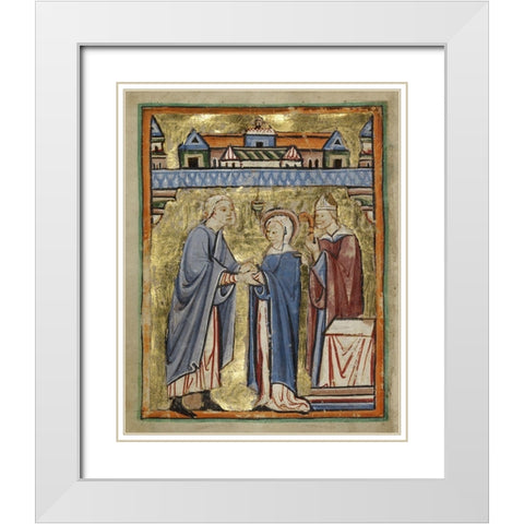The Marriage of the Virgin White Modern Wood Framed Art Print with Double Matting by Illuminator, Unknown 12th Century English