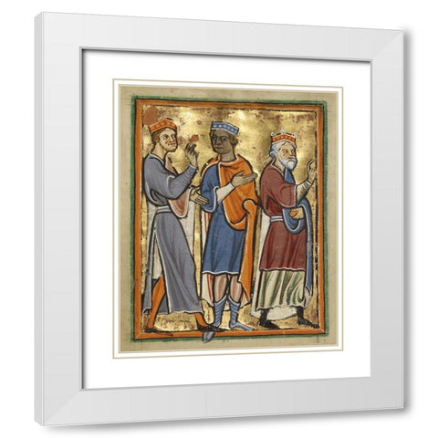 The Magi Approaching Herod White Modern Wood Framed Art Print with Double Matting by Illuminator, Unknown 12th Century English