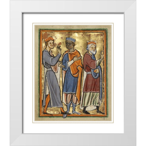 The Magi Approaching Herod White Modern Wood Framed Art Print with Double Matting by Illuminator, Unknown 12th Century English