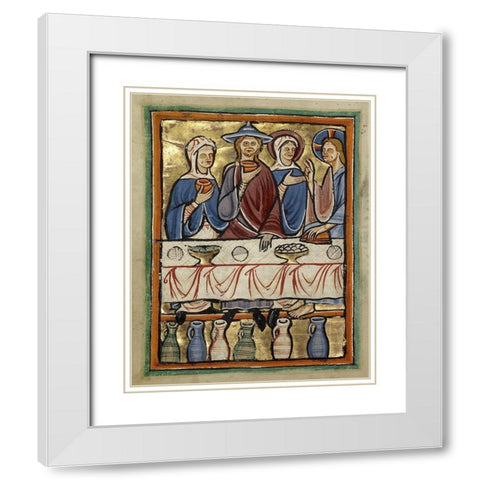 The Marriage at Cana White Modern Wood Framed Art Print with Double Matting by Illuminator, Unknown 12th Century English