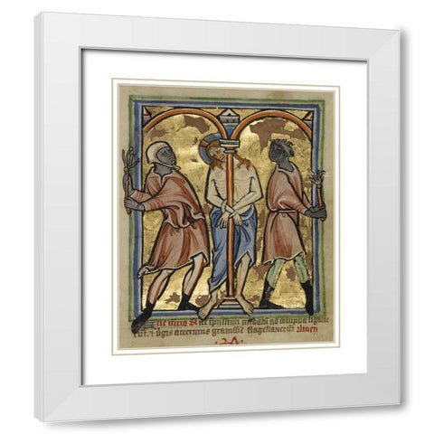 The Scourging of Christ White Modern Wood Framed Art Print with Double Matting by Illuminator, Unknown 12th Century English