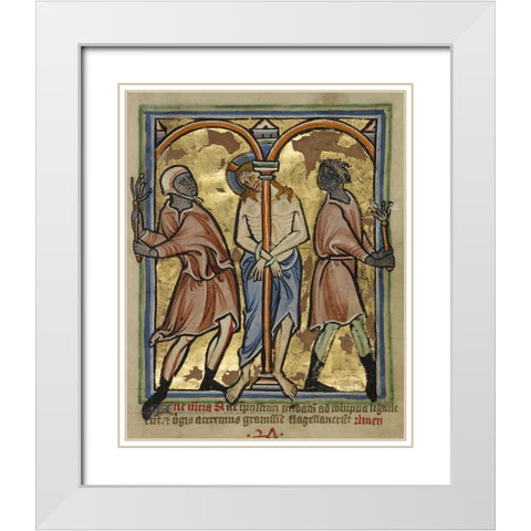 The Scourging of Christ White Modern Wood Framed Art Print with Double Matting by Illuminator, Unknown 12th Century English