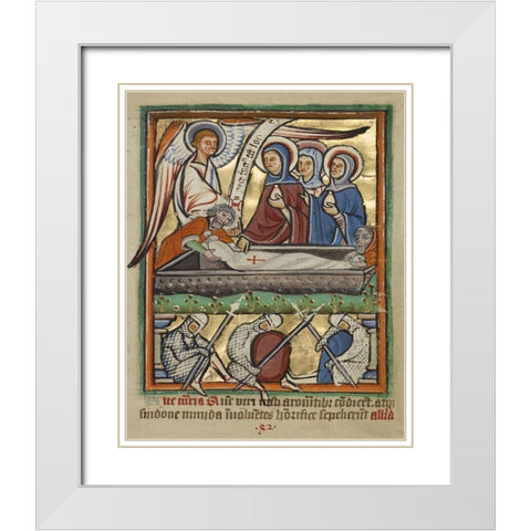 The Three Maries at the Sepulchre White Modern Wood Framed Art Print with Double Matting by Illuminator, Unknown 12th Century English