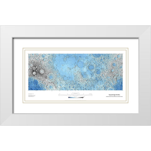 Decorative Topographic Map of the Moon, Projection White Modern Wood Framed Art Print with Double Matting by United States Geological Survey