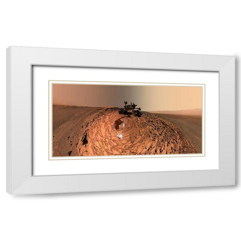 Curiosity Self-Portrait at Buckskin Drilling Site on Mount Sharp White Modern Wood Framed Art Print with Double Matting by Curiosity