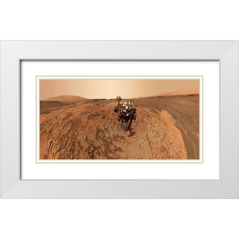 Curiosity Self-Portrait at Mojave Site on Mount Sharp White Modern Wood Framed Art Print with Double Matting by Curiosity