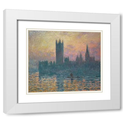 The Houses of Parliament, Sunset, 1903 White Modern Wood Framed Art Print with Double Matting by Monet, Claude